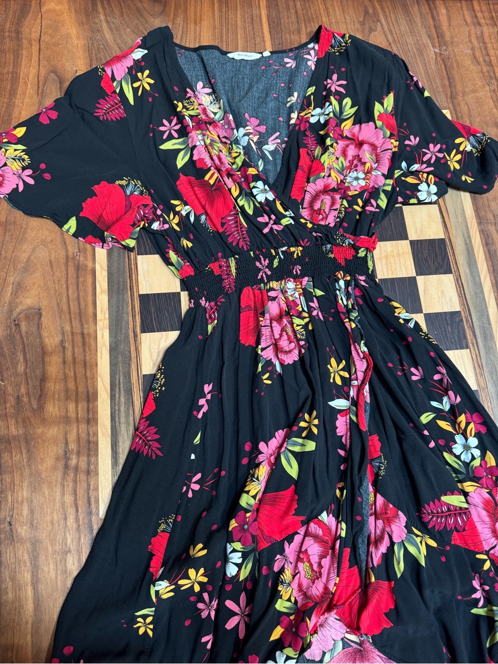 Floral Dress - Black with Pink & Red Flowers